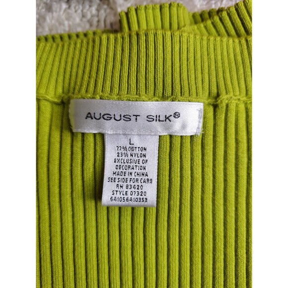 AUGUST SILK Y2K Ribbed Sweater Top Women's Large Lace Trim V-Neck Short Sleeve - Picture 3 of 7